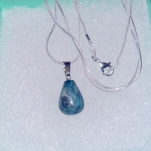 Boho hippie Blue agate natural crystal silver 30” necklace